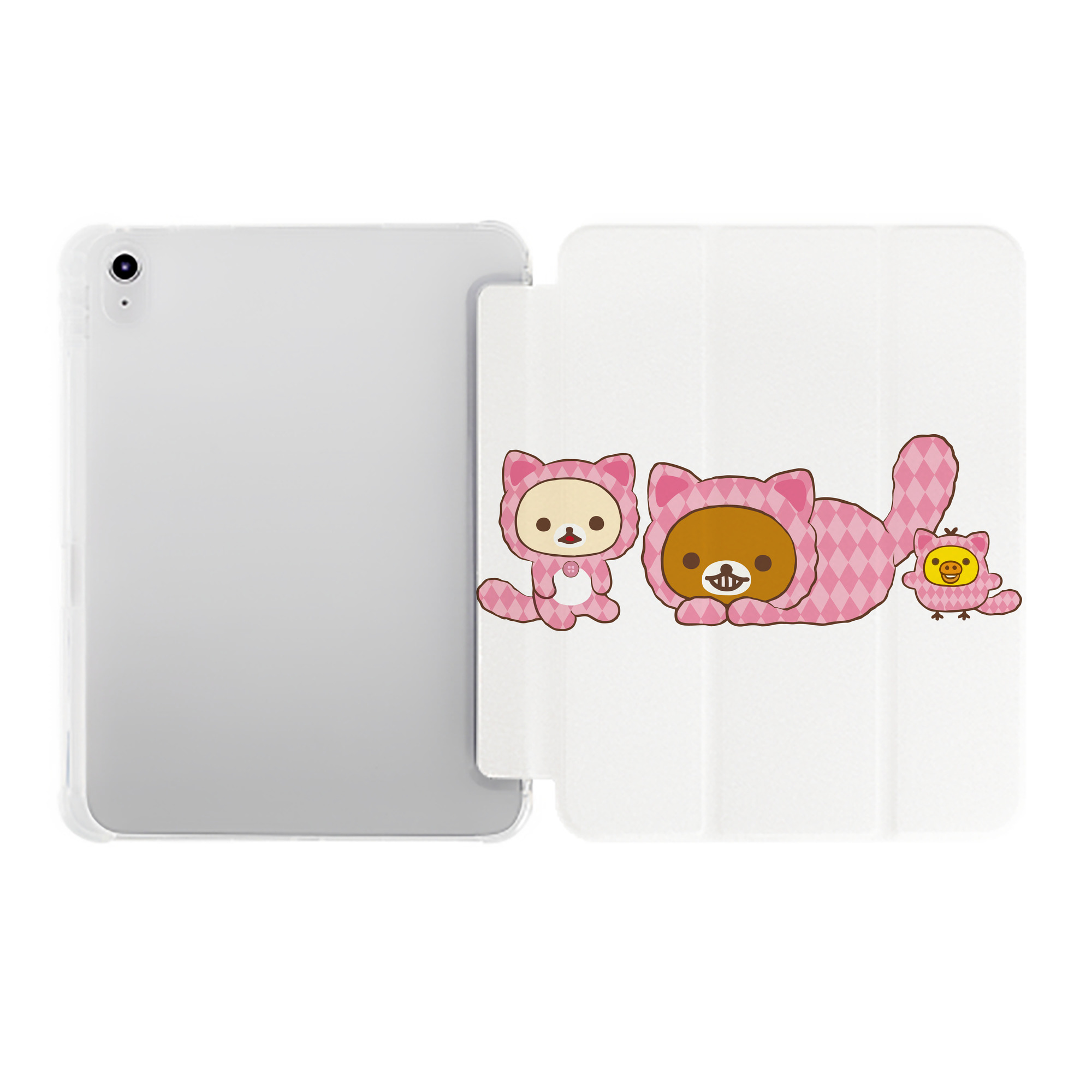 （画像用） リラックマ リラックマ キイロイトリ Rilakkuma Korilakkuma Kiiroitori IPad ケース ペン収納付き 三つ折りスタンド PUレザー×シリコン 対応機種9.5/10.5/10.9インチ